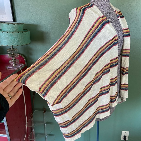 RENEEC 3/4 Sleeves Striped Cardigan Sweater Women's Poncho Batwing One Size OS. - Picture 3 of 5